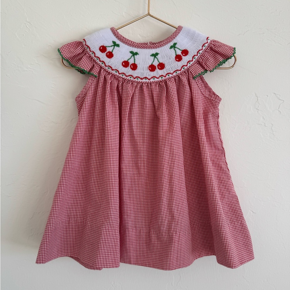Edgehill Collection Cherry Smocked Dress Red Gingham